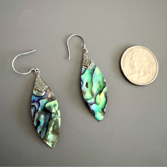 Abalone Shell Sterling Silver Dangle Earrings VTG - Picture 2 of 3